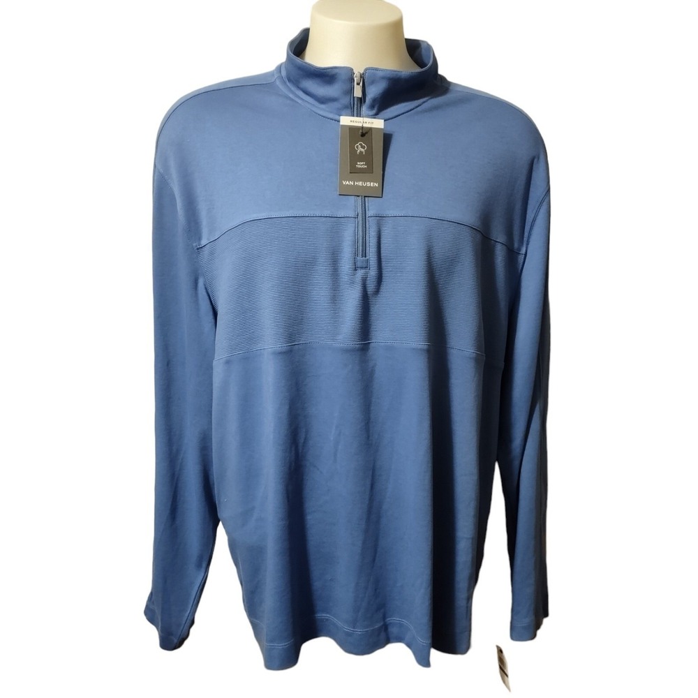 Van Heusen Quarter Zip Pullover Mens XXL Blue New Cottage Cosy Cabin Norm Core
